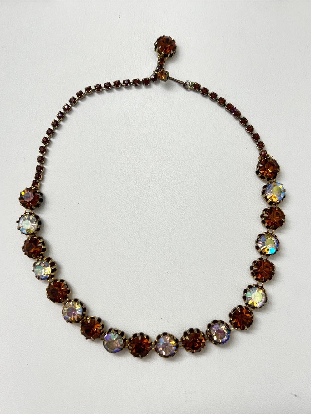 Vintage 1950s Topaz Amber & Aurora Borealis AB Rhinestone Choker Necklace